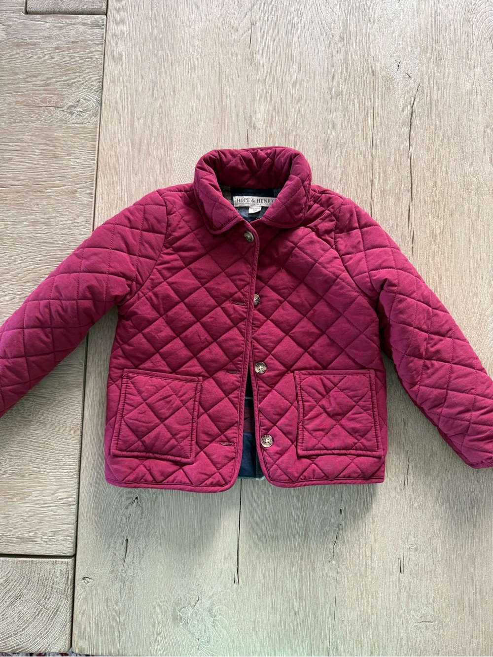 Girls' Quilted Wine-Red Puffer Jacket with Patch Pockets (fits size 4-6)